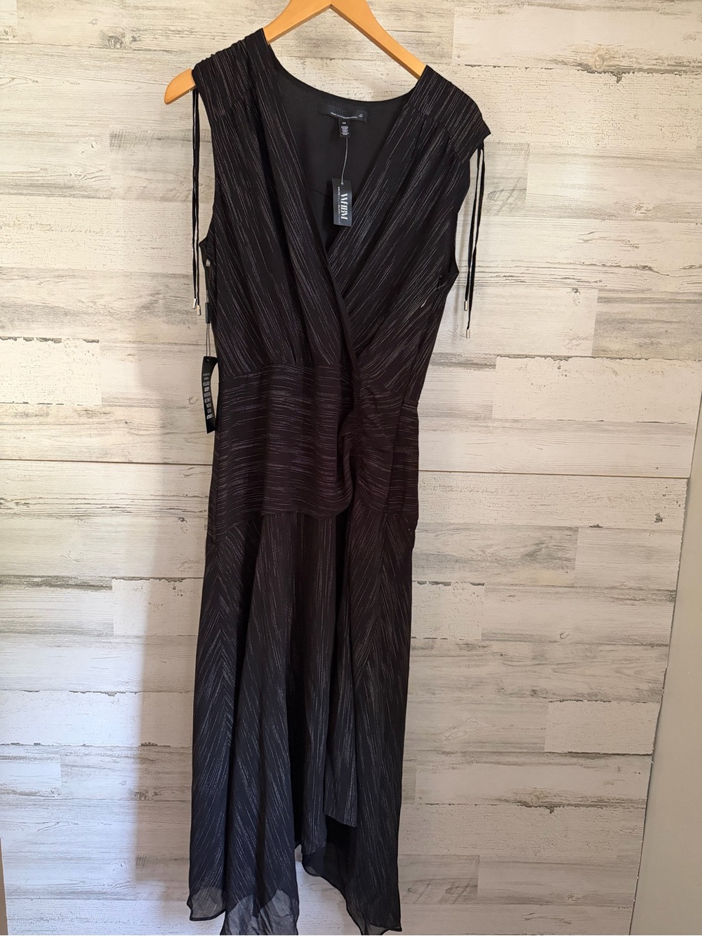 White House Black Market Black Metallic Asymmetrical Midi Dress - Picture 3 of 4